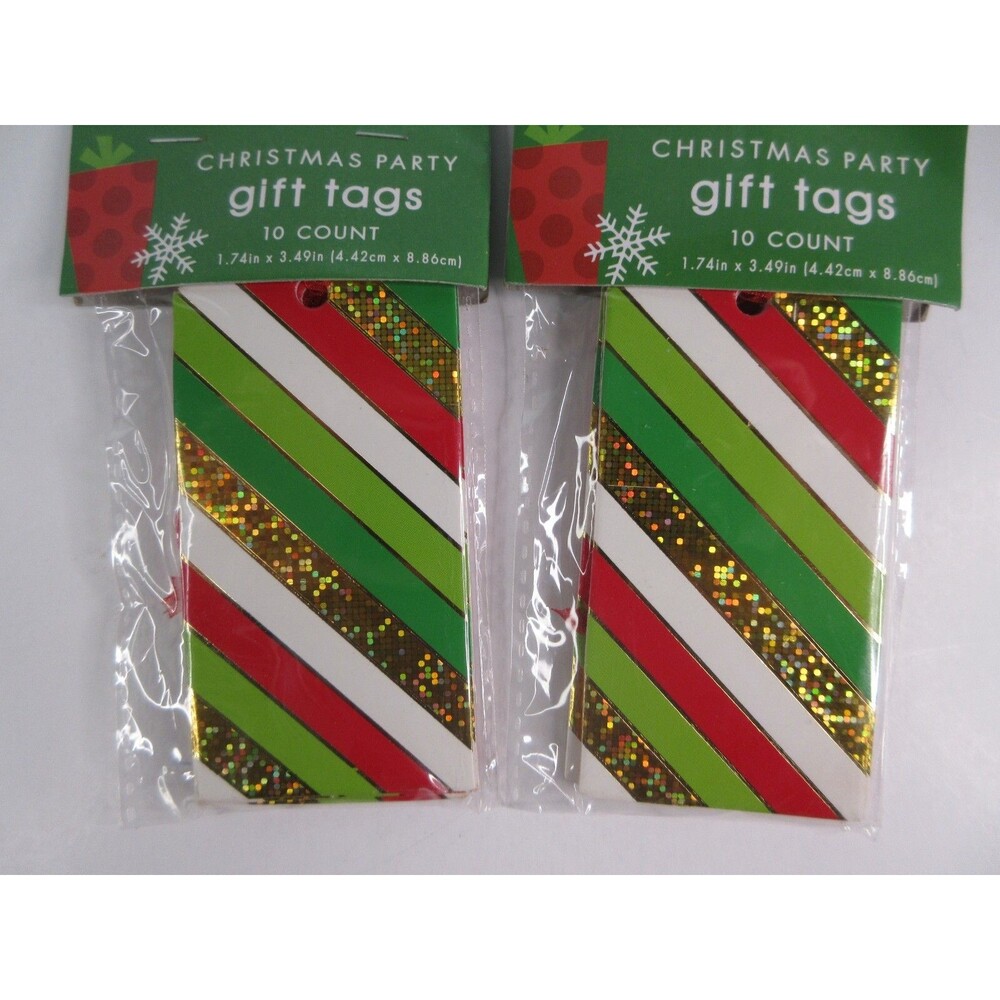 Lot 2 Christmas Party Gift Tags 20ct Striped Glitter Gold Red Green 1.74"x3.49"